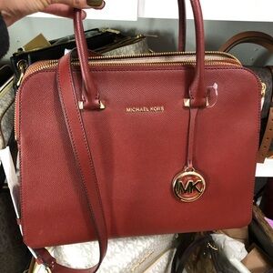 Michael Kors Red Saffiano Leather Satchel with Gold Hardware